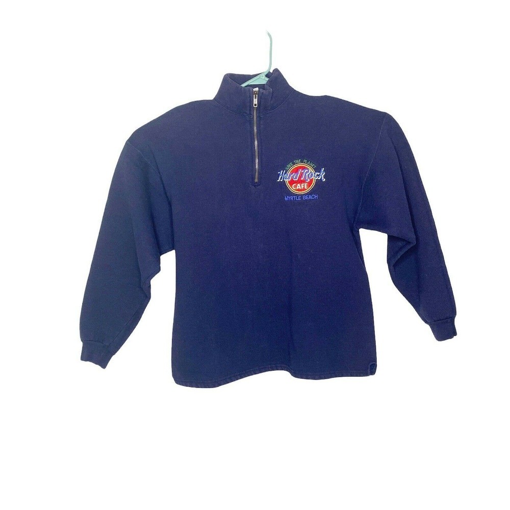 Hard Rock Cafe Sz M Mens Myrtle Beach 3/4 ZipFleece Pullover Jacket Blue